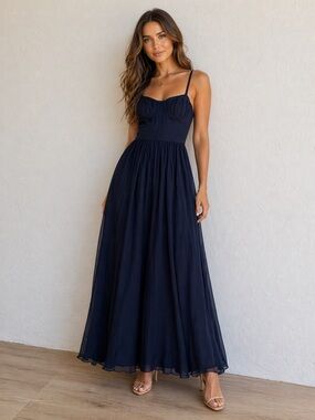 Alice + Olivia Navy Maxi Dress Corset Bust Spaghetti Strap Size 4